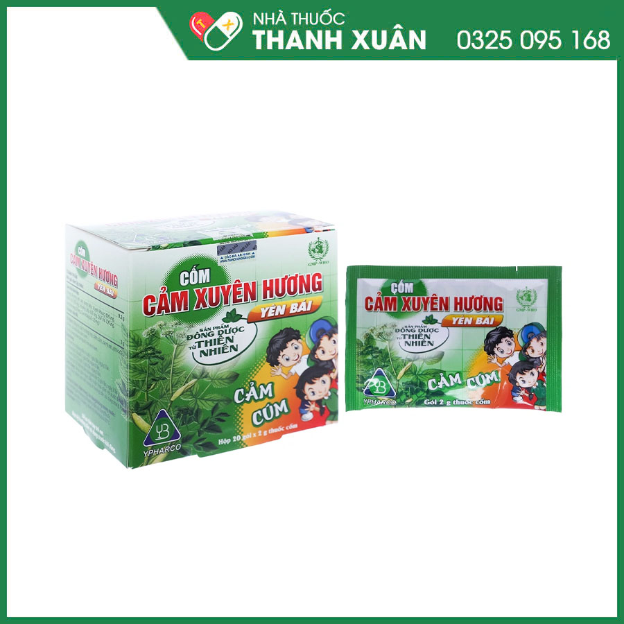 Cốm Cảm Xuyên Hương Yên Bái điều trị các trường hợp cảm lạnh, cảm cúm, giảm ho do lạnh, ho đờm nhiều